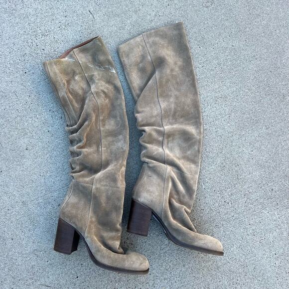 Free People Shoes - Free People Elle Suede Leather Beige Souchy Heeled Knee High Boots Size 40